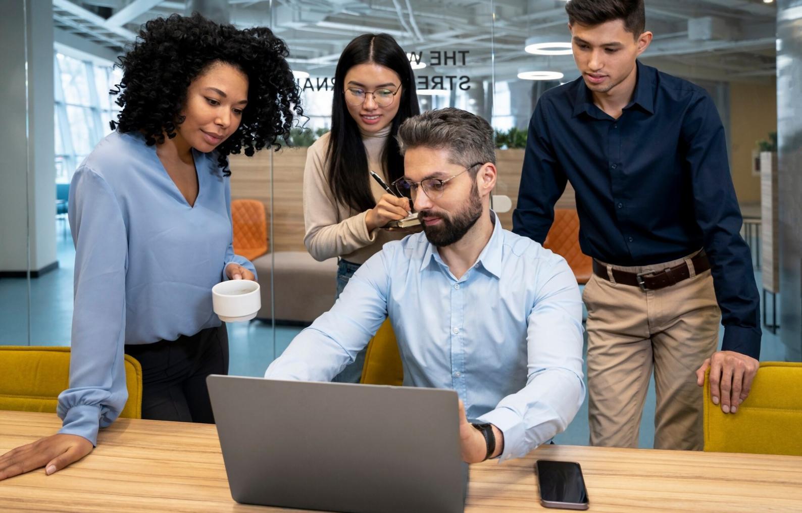 Strategic planning session with business documents and financial analysis